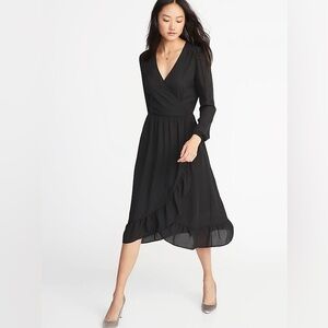 Black midi faux wrap dress